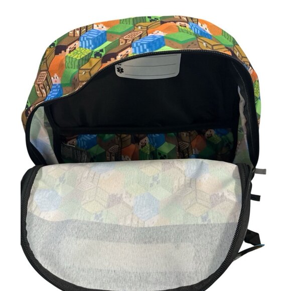 Minecraft Light Up Backpack 17 Inch Bag Unisex Black Green Padded Shoulders NEW - Picture 3 of 11